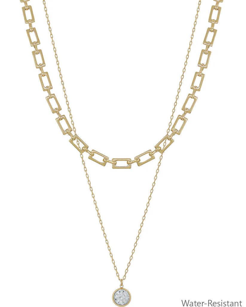 Double Layered Gold Chain with Rhinestone Charm