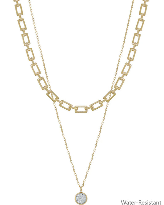 Double Layered Gold Chain with Rhinestone Charm