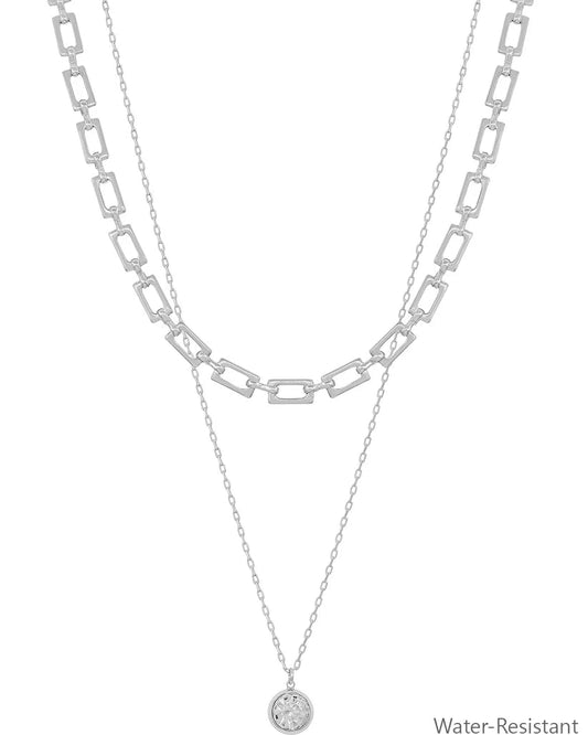 Double Layered Silver Chain with Rhinestone Charm