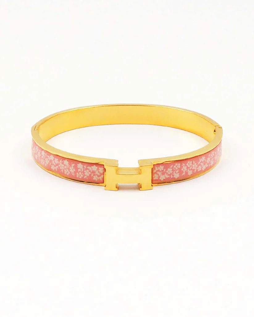 H Stainless Steel Bangle with Pink