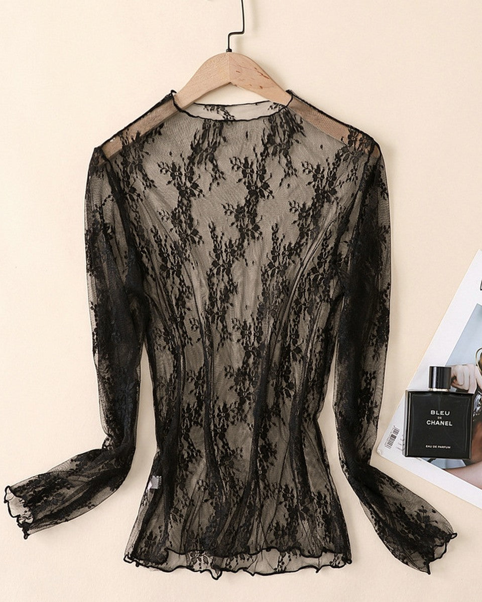 Mesh Blouse Long Sleeve Lace Top