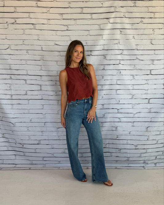 Tea Garden Scallop Hem Top Rust
