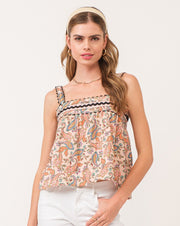 Ulani Ruched Strap Tank- Funfetti Paisley