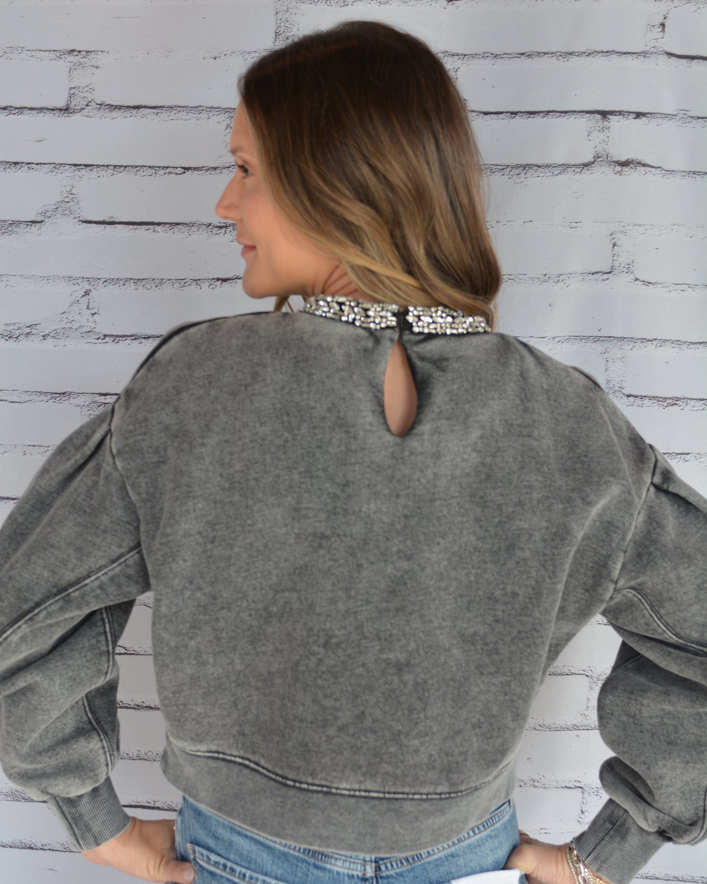 Acid Grey Embellished Sweatshirt