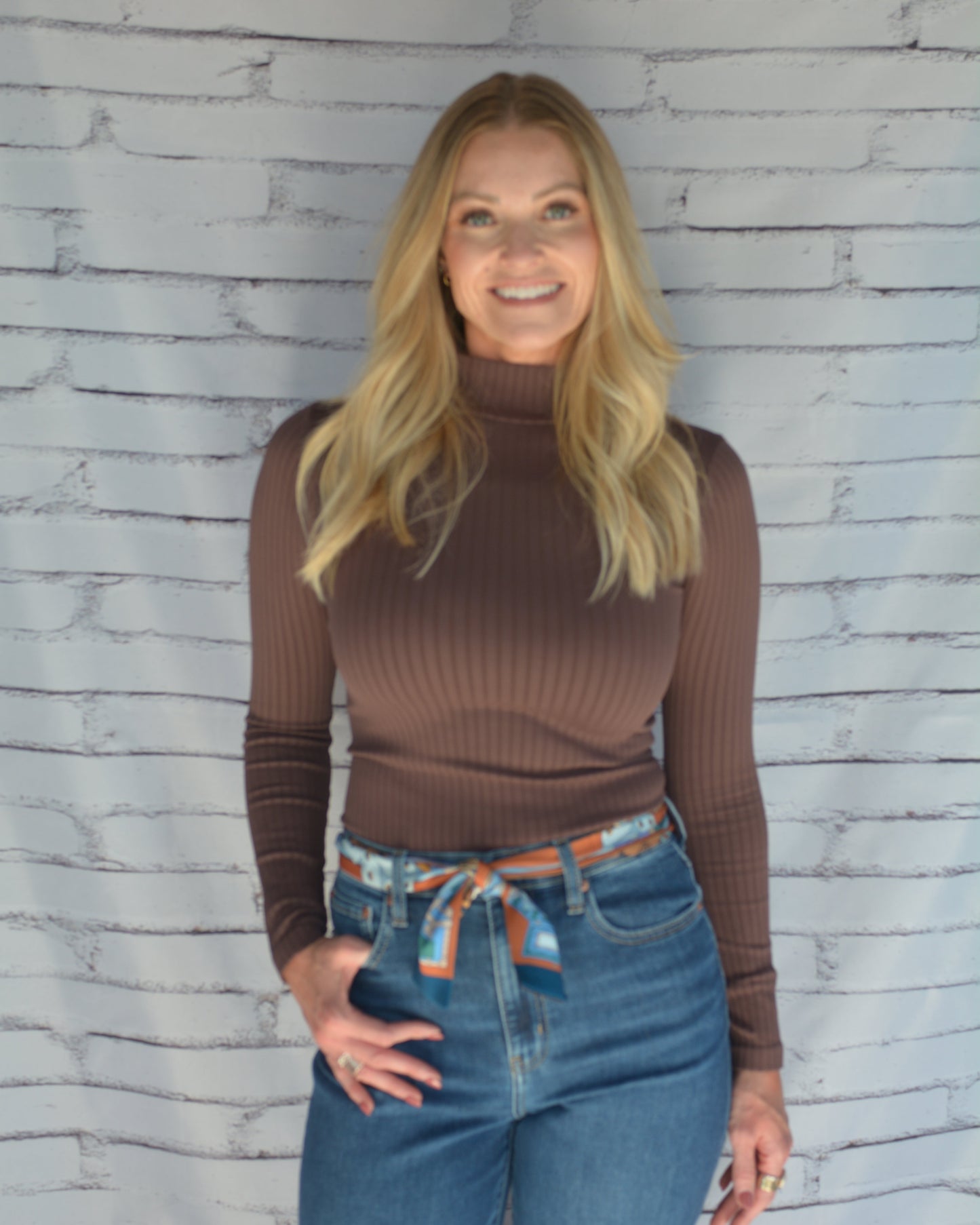 Wide Ribbed Mock Neck French Roast