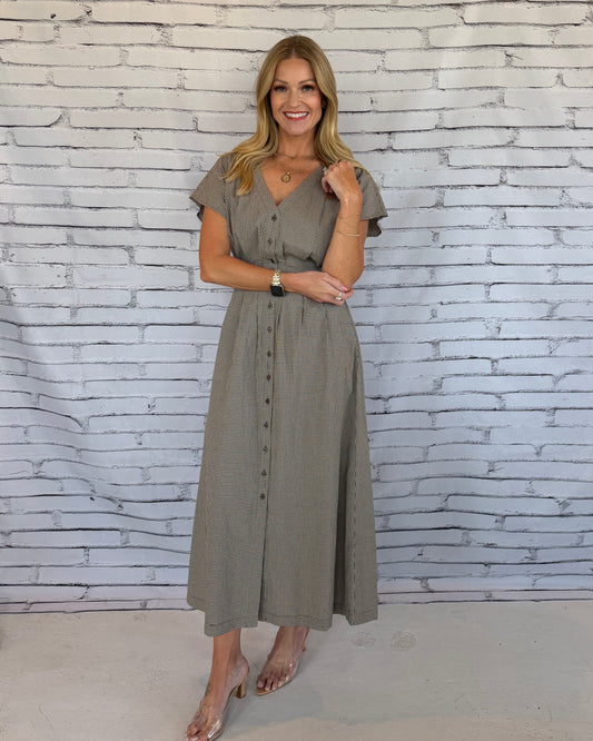 Sanna Gingham Midi Dress Dark Chocolate