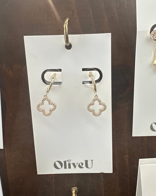 Silver Dangle Open Clover Earrings