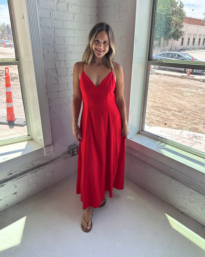 Scarlet Linen Maxi Dress