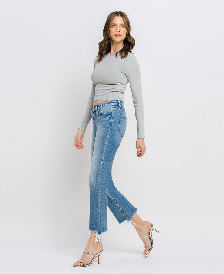 Sunrise - Mid Rise Frayed Hem Ankle Bootcut Jeans