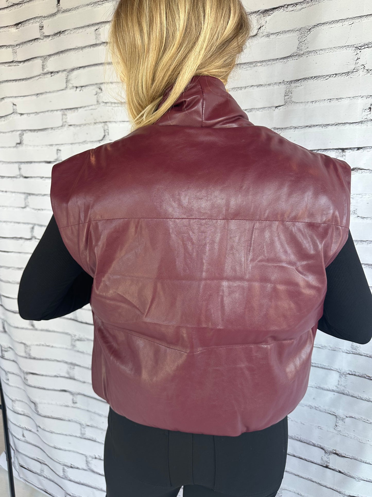 LaRinda Faux Leather Puffer Vest Plum