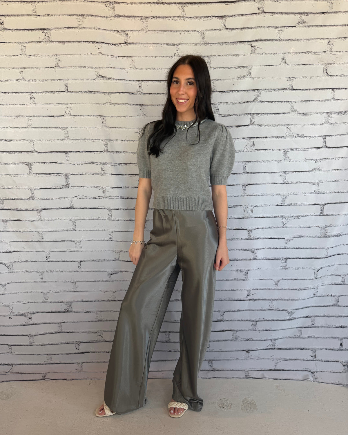 Cece Embellished Top Gray