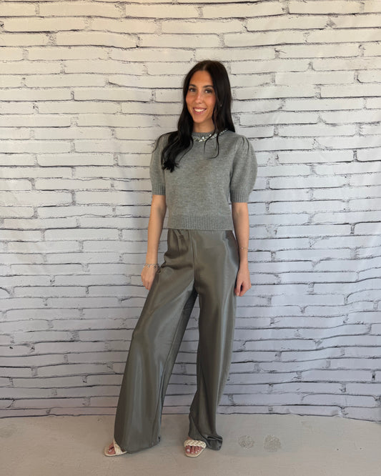 Cece Embellished Top Gray