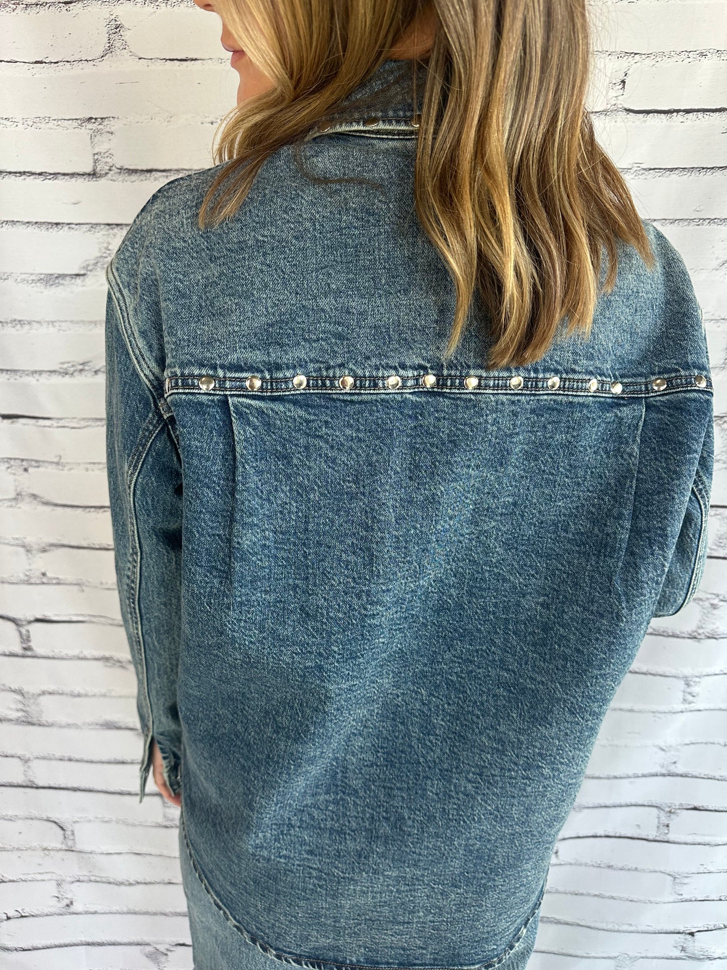 Denim Shirt Jacket with Studs