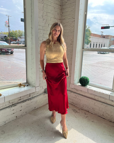 Europa Sheen Midi Skirt Haute Red