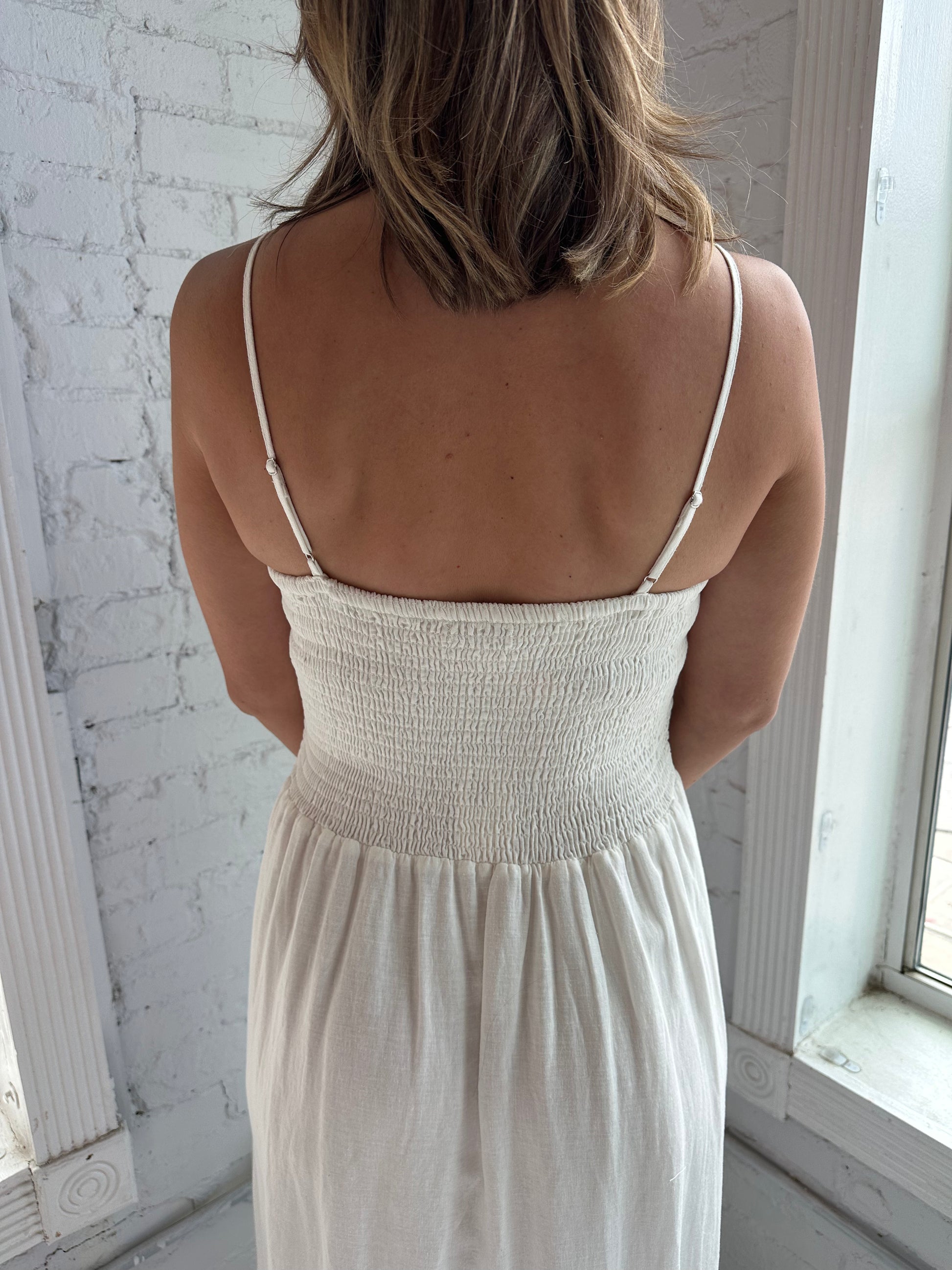 Bayside Linen Maxi Dress White OliveUs Bayside Linen Maxi Dress White OliveUs