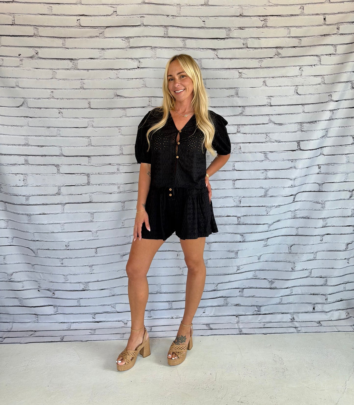 Black Bloom Eyelet Shorts