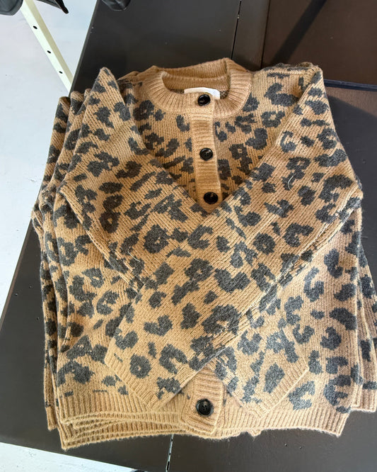 Button Down Knit Cardigan Leopard