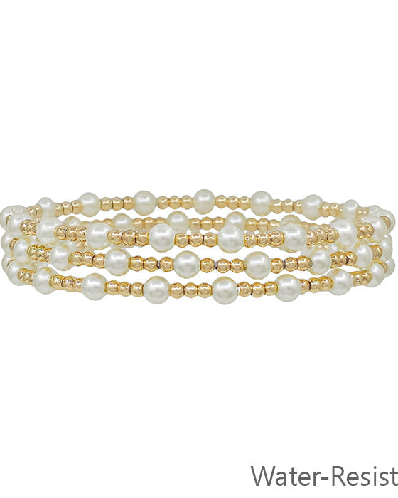 Water Resistant Small Gold and Pearl Beaded Bracelet
