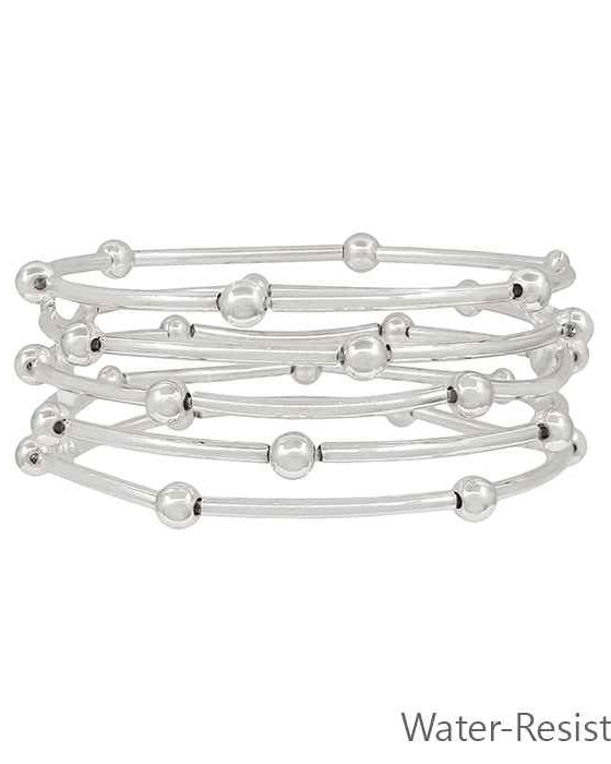 Water Resistant Silver Piping and Beaded Stretch Bracelets