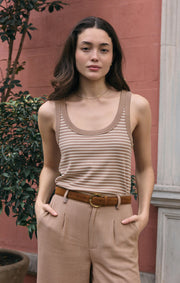 Elin Stripe Rib Tank Iced Coffee
