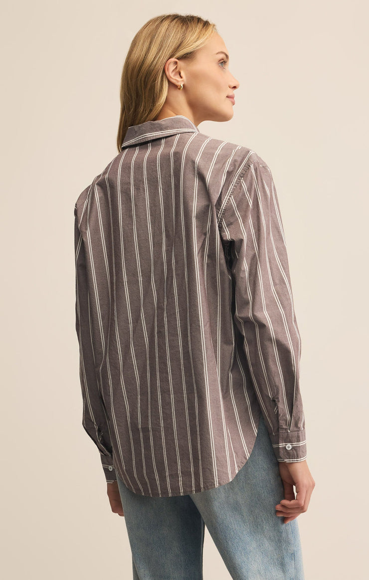 Seaport Striped Poplin Shirt Sandalwood