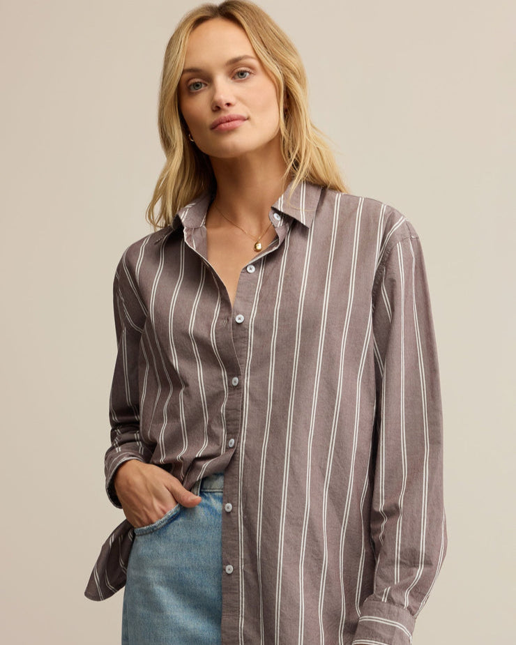Seaport Striped Poplin Shirt Sandalwood