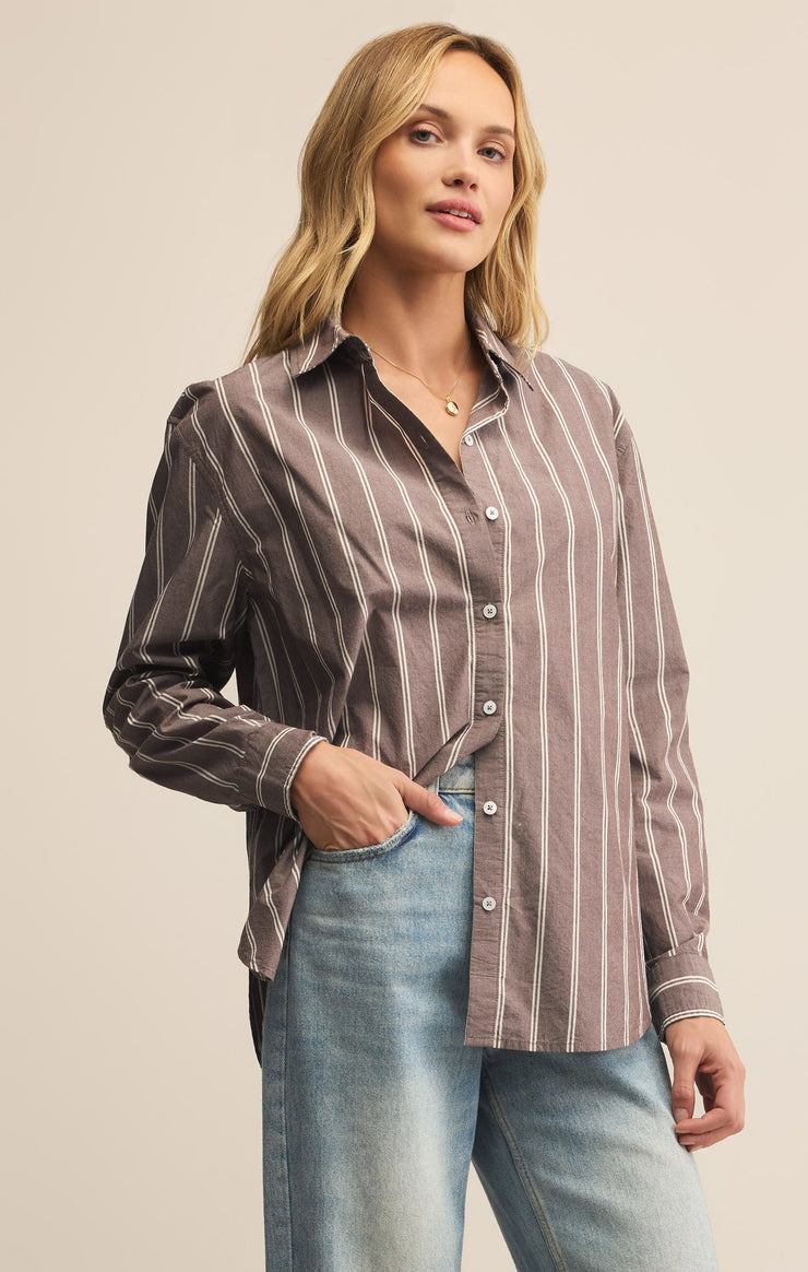 Seaport Striped Poplin Shirt Sandalwood