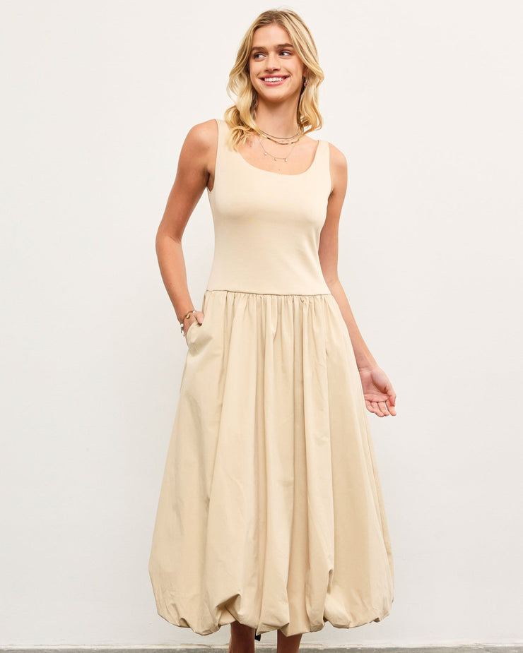 Balloon Hem Midi Dress