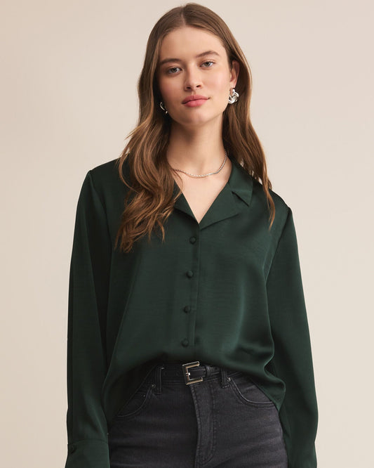 Ana Satin Top Garland Green