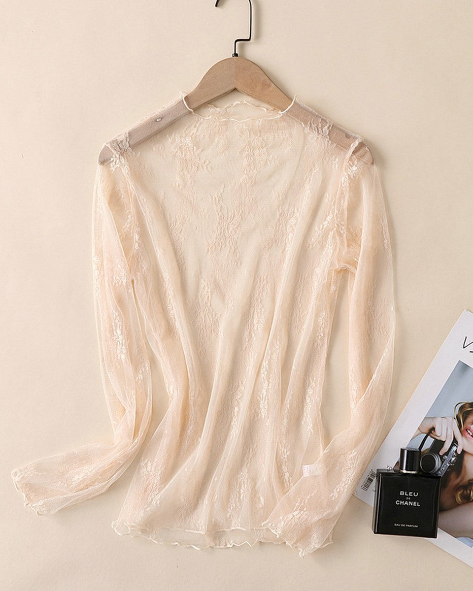 Mesh Blouse Long Sleeve Lace Top