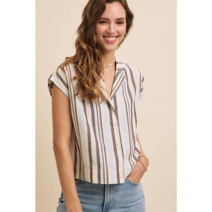 Linen Stripe Button-Down Collared Shirt