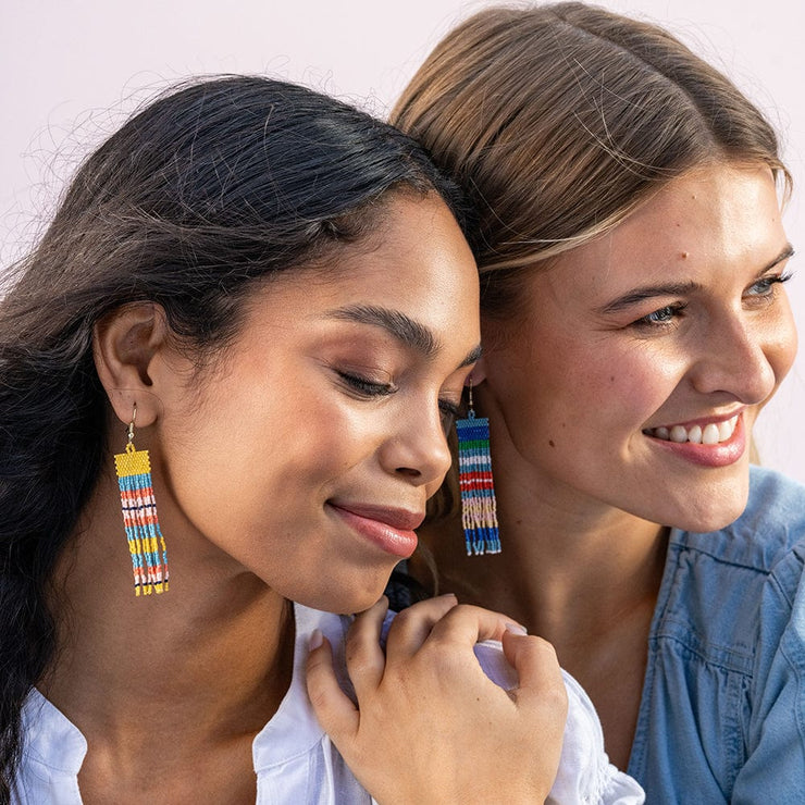 Billie Mixed Horizontal Earrings Stripes Beaded Fringe Earrings-St. Tropez