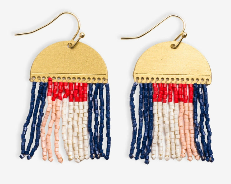 Birdie Abstract Fringe Earring-Navy