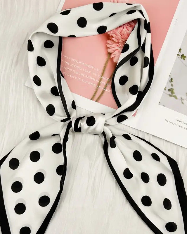 Black & White Polka Dot Satin Skinny Scarf