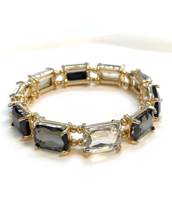 Black Multi Rectangle Crystal Stretch Bracelet