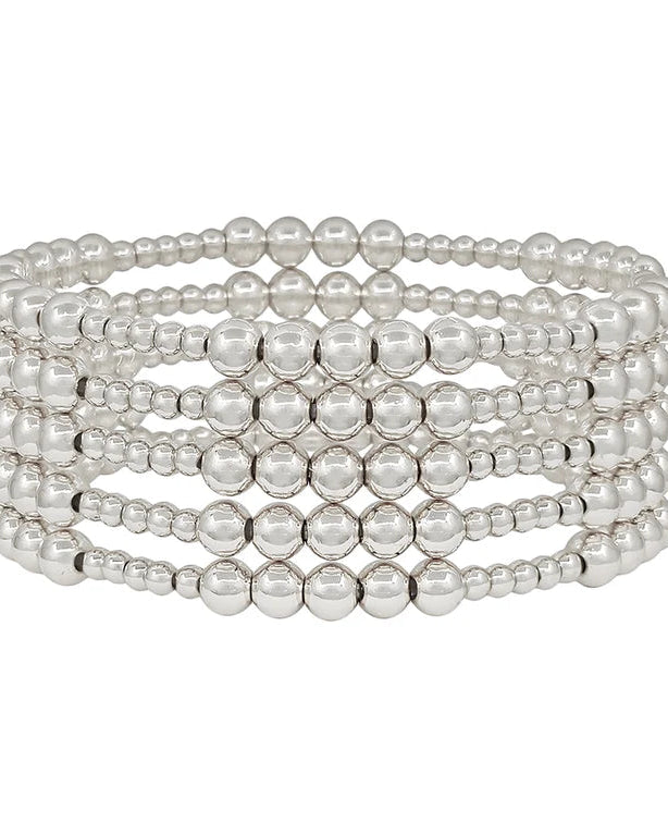Water resistant 5MM & 3MM Beaded Silver Stretch Bracelet