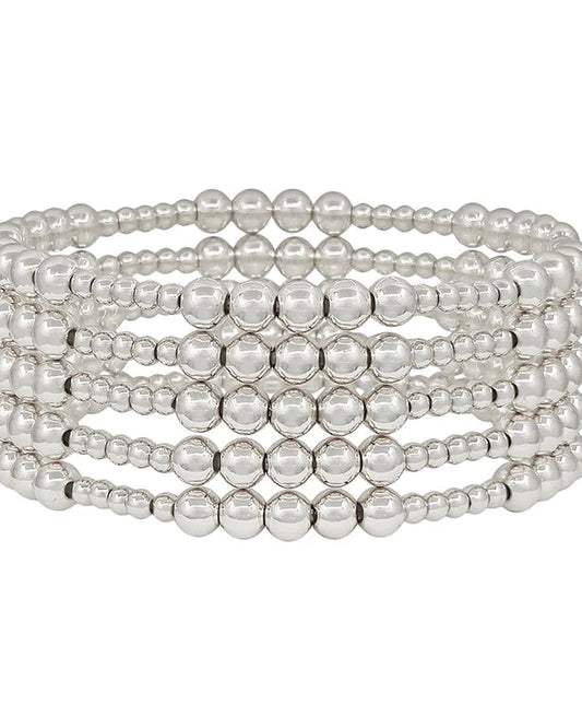 Water resistant 5MM & 3MM Beaded Silver Stretch Bracelet