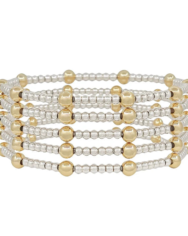 Water Resistant 5MM & 3MM Gold and Silver Beaded Stretch Bracelet