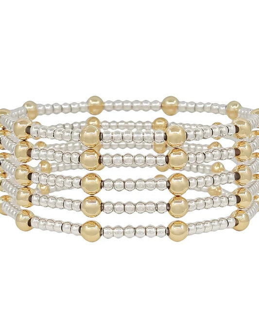 Water Resistant 5MM & 3MM Gold and Silver Beaded Stretch Bracelet