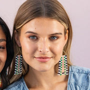 Brooke Two-Toned Checkered Border Beaded Fringe Earrings-St.Tropez