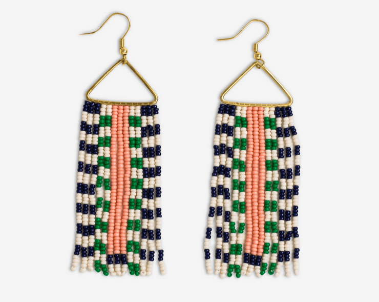 Brooke Two-Toned Checkered Border Beaded Fringe Earrings-St.Tropez