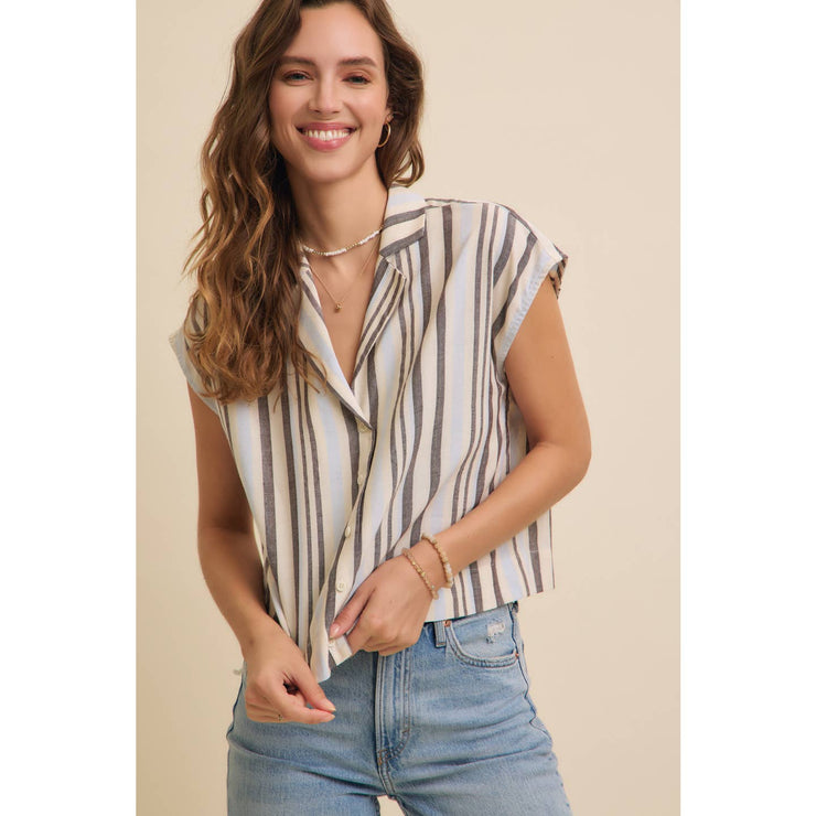 Linen Stripe Button-Down Collared Shirt