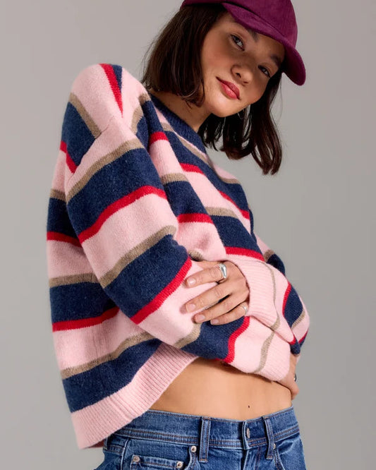 Carlyle Everyday Crew Neck Sweater Coral Stripe