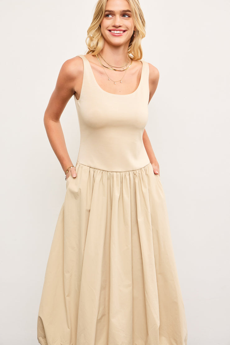 Balloon Hem Midi Dress