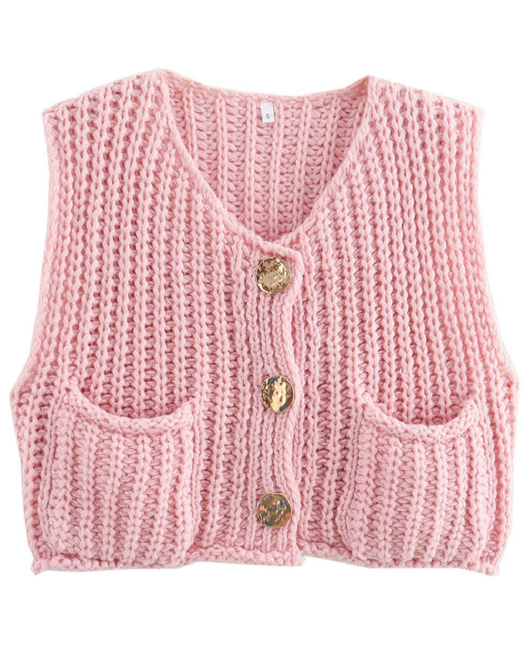 Chunky Knit Button-Up Vest