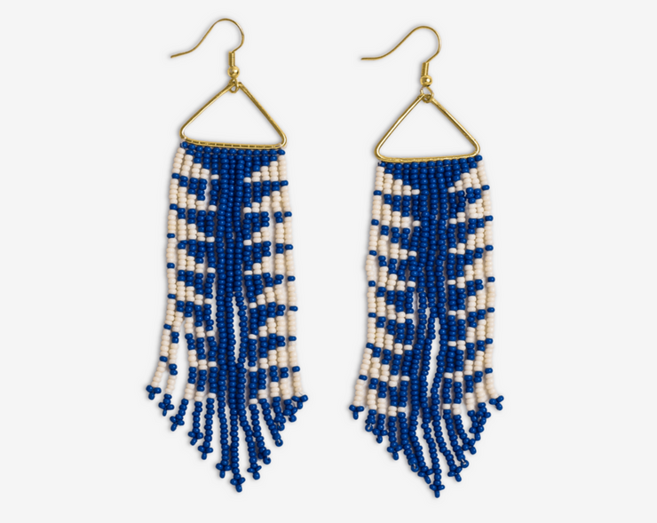 Emilie Arrow Beaded Fringe earrings-Lapis