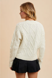 Bow Accent Cable Knit Cardigan