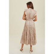 Organza Tiered Midi Dress with Ruffle Detail