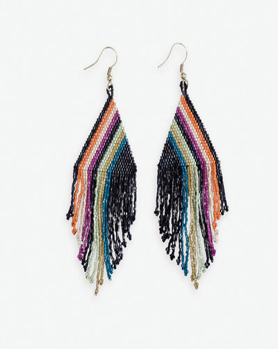 Haley Beaded Fringe Earring Rainbow/Blk