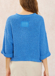 Cropped Patch Sweater - Blue